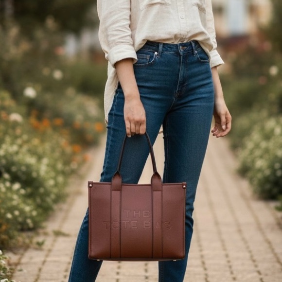 Designer BrownTextured The Tote Bag Set - Picture 2 of 9